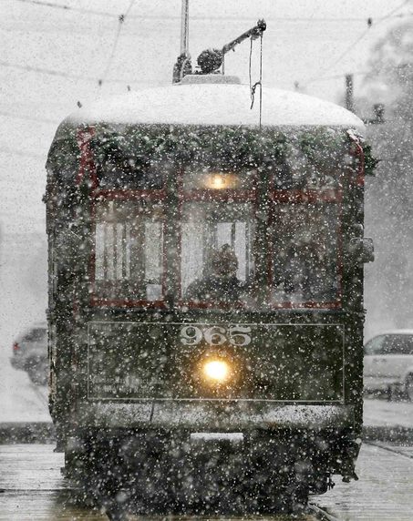 St. Charles Streetcar in Snow